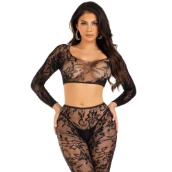 Set Top Scurt & Colanți - Dantelă Chantilly, Alb, Mărime Unică