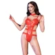 Body sexy CR 4474 - Cu guler și lesă, Roșu, S/M