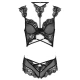 Set Sutien + Chiloți - Dantelă și Material Transparent, Negru, L/XL