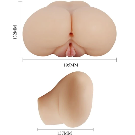 Vibrator Luna - Vagin și Anus Realist, Negru, Mărime Unică