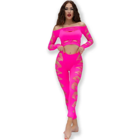 Top & pantaloni tip set, Roz fuchsia, S/L