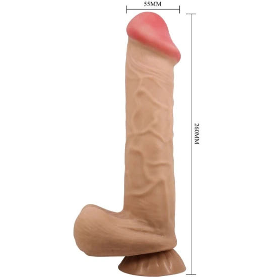 DILDO REALIST CU PIELE GLISANTĂ, CUPĂ DE SUCȚIE, Model Sliding Skin Series, Culoare Flesh, 26 cm