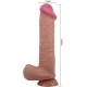 DILDO REALIST CU PIELE GLISANTĂ, Culoare Maro, 26 CM