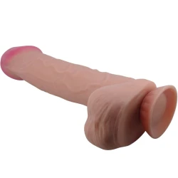 DILDO REALIST CU PIELE GLISANTĂ, Culoare Maro, 26 CM