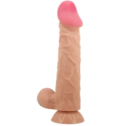 DILDO REALIST CU PIELE GLISANTĂ, CUPĂ DE SUCȚIE, 24 CM