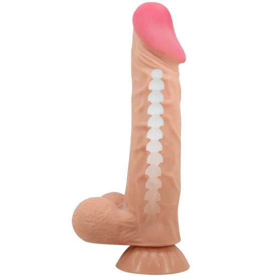 DILDO REALIST CU PIELE GLISANTĂ, CUPĂ DE SUCȚIE, 24 CM