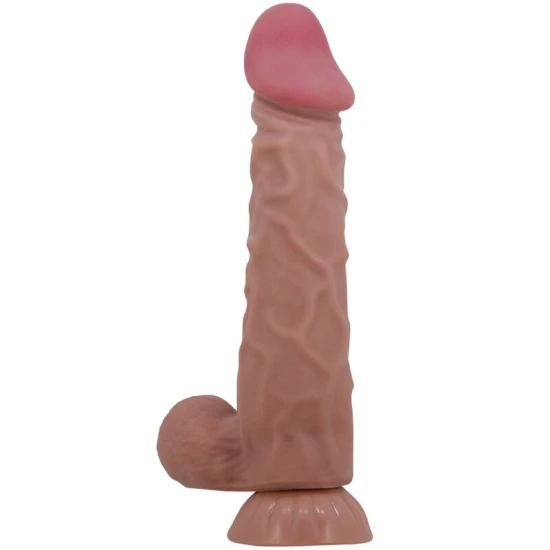 DILDO REALIST CU PIELE GLISANTĂ, CUPĂ DE SUCȚIUNE GLISANTĂ, Maro, 24 cm