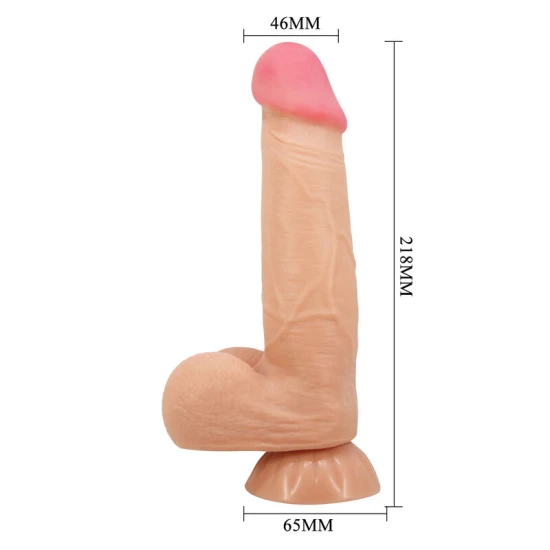 DILDO REALIST CU PIELE GLISANTĂ, CUPĂ DE SUCȚIUNE, 21,8 CM