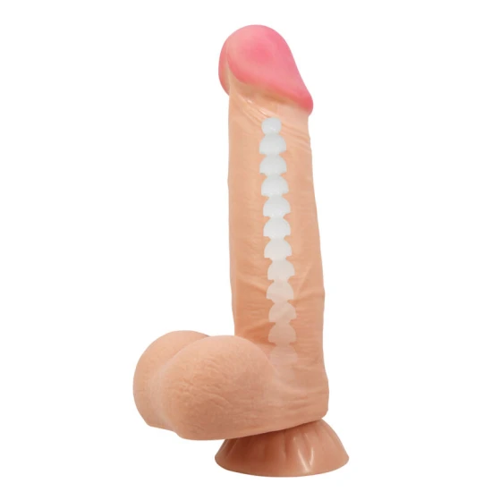 DILDO REALIST CU PIELE GLISANTĂ, CUPĂ DE SUCȚIUNE, 21,8 CM