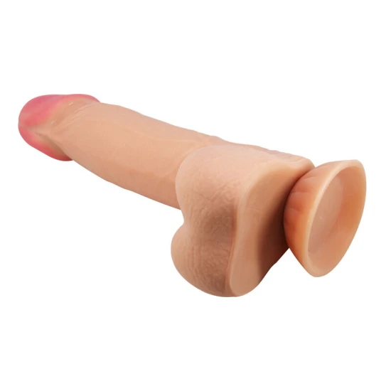 DILDO REALIST CU PIELE GLISANTĂ, CUPĂ DE SUCȚIUNE, 21,8 CM