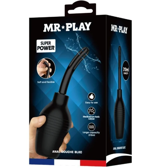 Duș anal din cauciuc, negru, USB reîncărcabil