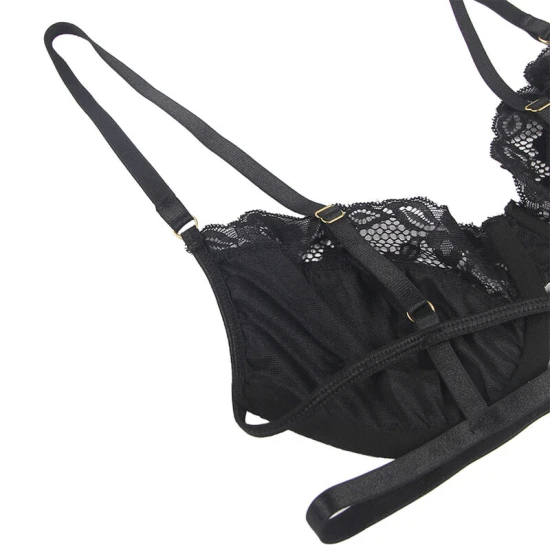 Set Subblime - Sutien, Chilot și Jartieră din Dantelă, Negru, S/M