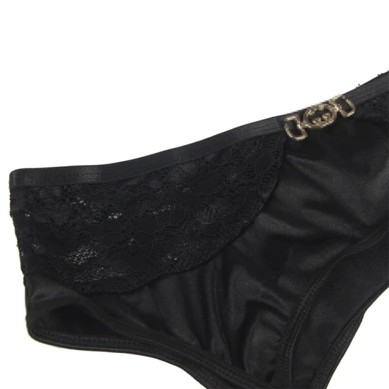 Set 3 Piese Sutien + Tanga + Jartieră Dantelă - Negru, L/XL