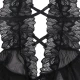 Teddy din dantelă, negru, L/XL, cu guler tip halter și fustă din tulle