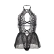 Teddy din dantelă, negru, L/XL, cu guler tip halter și fustă din tulle