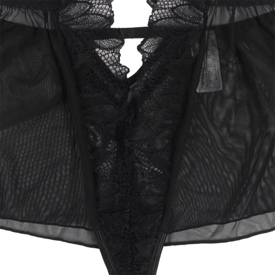 Teddy din dantelă, negru, L/XL, cu guler tip halter și fustă din tulle