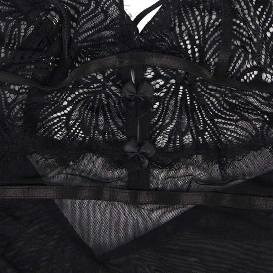 Babydoll din dantelă transparentă, negru, L/XL