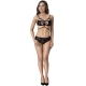 Set Sutien + Chilot - Dantelă cu Plasă, Negru, S/M