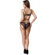 Set Sutien + Chilot - Dantelă cu Plasă, Negru, S/M