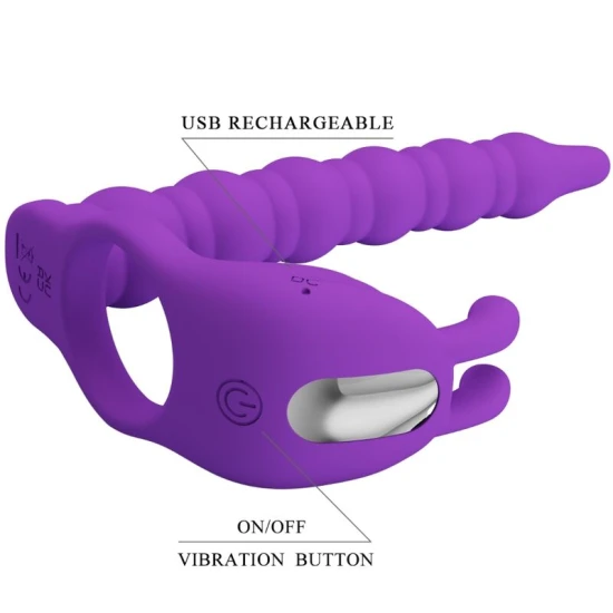Inel penis vibrator, Negru, Lila