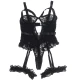 Teddy cu Portjartier cu Detalii din Dantelă și Benzi - Negru, L/XL