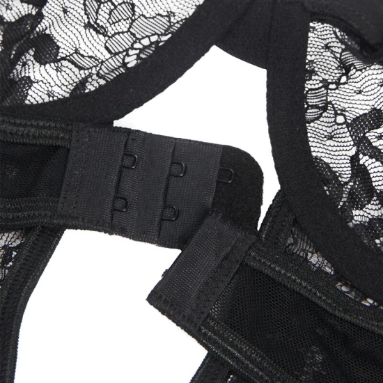 Teddy cu Portjartier cu Detalii din Dantelă și Benzi - Negru, L/XL