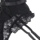 Teddy cu Portjartier cu Detalii din Dantelă și Benzi - Negru, L/XL