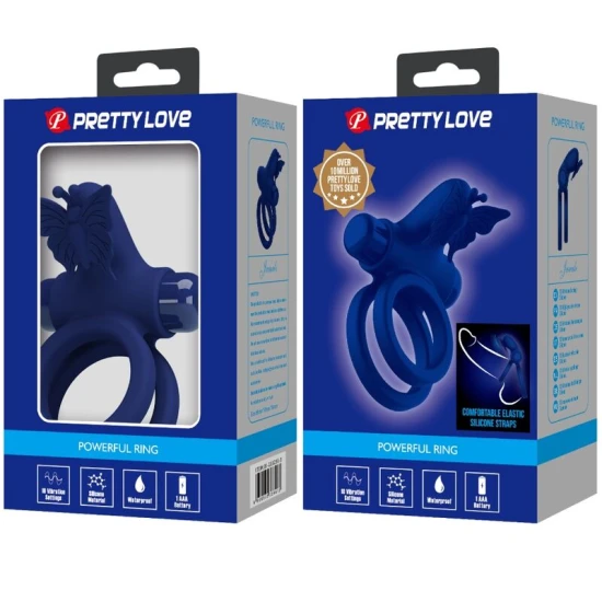 Inel dublu pentru stimulare cu vibrații și stimulator fluture, Albastru