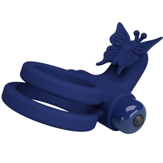 Inel dublu pentru stimulare cu vibrații și stimulator fluture, Albastru