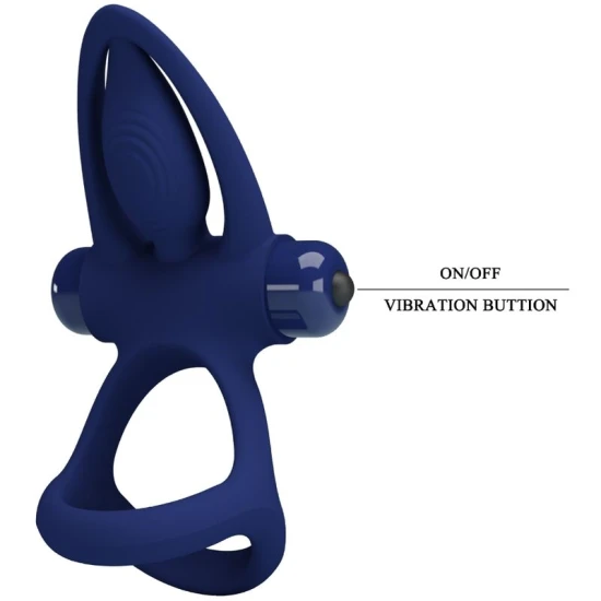 Inel dublu tip model cu vibrații și stimulator, Albastru