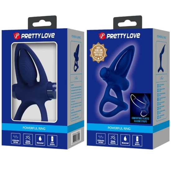 Inel dublu tip model cu vibrații și stimulator, Albastru