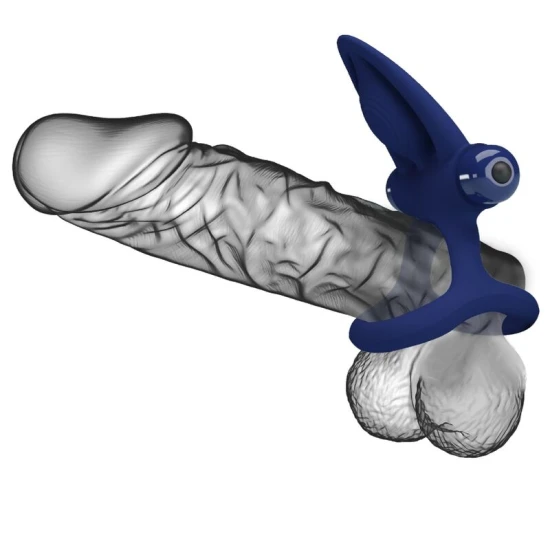 Inel dublu tip model cu vibrații și stimulator, Albastru
