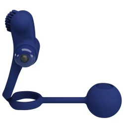 Inel Vibrator dublu pentru penis, Albastru