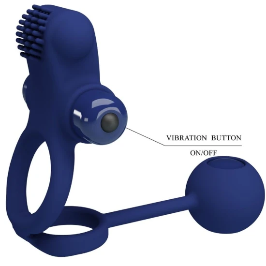 Inel Vibrator dublu pentru penis, Albastru