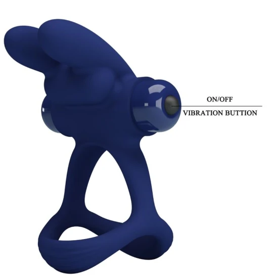Inel dublu vibrator pentru penis, Iepure, Albastru