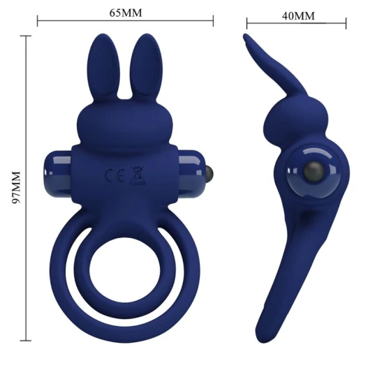 Inel dublu vibrator tip iepure, Albastru