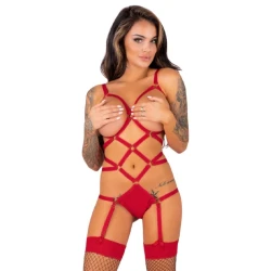 Body sexy Thiara - Set Decupat, Roșu, L/XL