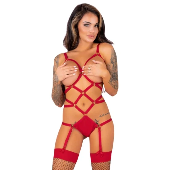 Body sexy Thiara - Set Decupat, Roșu, L/XL
