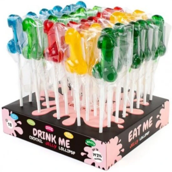 Asortiment de sucuri lollipop în formă de penis cu alcool - 40 unități, diverse arome