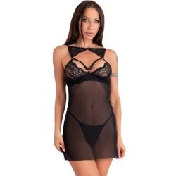 Babydoll Krolina - Dantelă și Plasă Transparentă, Negru, S/M