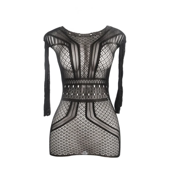 SUBBLIME - Rochie mini tip fishnet cu spatele gol, Negru, One Size
