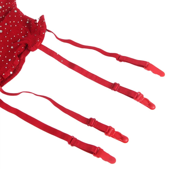 SUBBLIME - Body tip fishnet cu mănuși și imprimeu cu diamante, roșu, one size