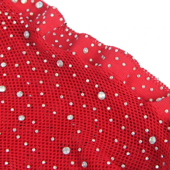 SUBBLIME - Body tip fishnet cu mănuși și imprimeu cu diamante, roșu, one size