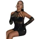 Rochie tip fishnet cu strasuri din nailon/elastan, negru, One Size
