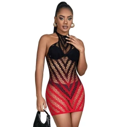 Rochie body tip fishnet elastic, degrade roșu-negru, mărime Universal