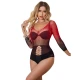 SUBBLIME - Rochie tip plasă elastică cu mâneci lungi, gradient roșu și negru, One Size