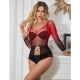SUBBLIME - Rochie tip plasă elastică cu mâneci lungi, gradient roșu și negru, One Size