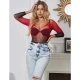 SUBBLIME - Rochie tip plasă elastică cu mâneci lungi, gradient roșu și negru, One Size