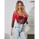 SUBBLIME - Rochie tip plasă elastică cu mâneci lungi, gradient roșu și negru, One Size