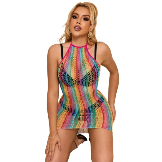 SUBBLIME - Rochie tip fishnet, Rainbow, One Size